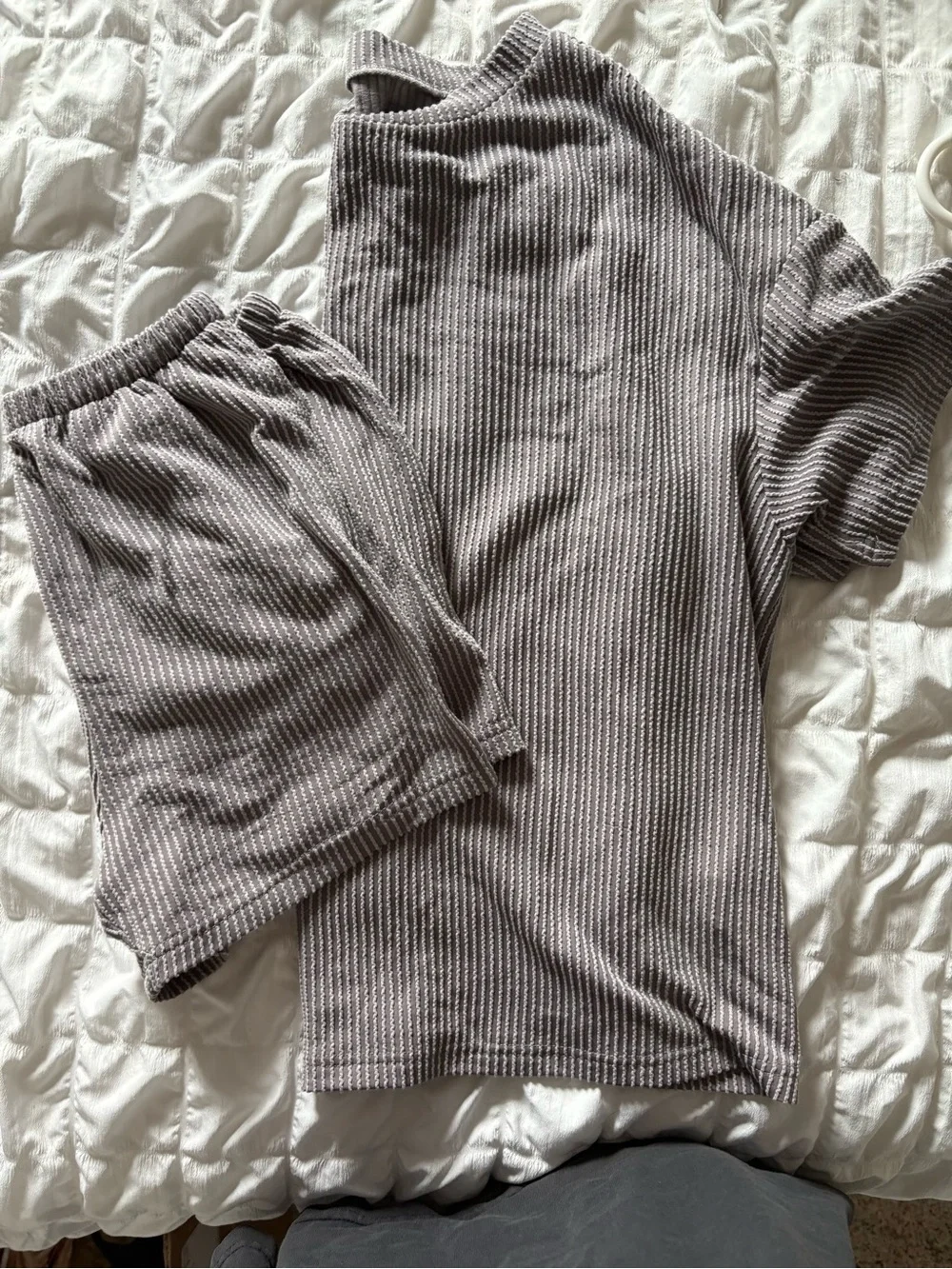Women’s Ribbed Short Sleeve Lounge Set in Taupe